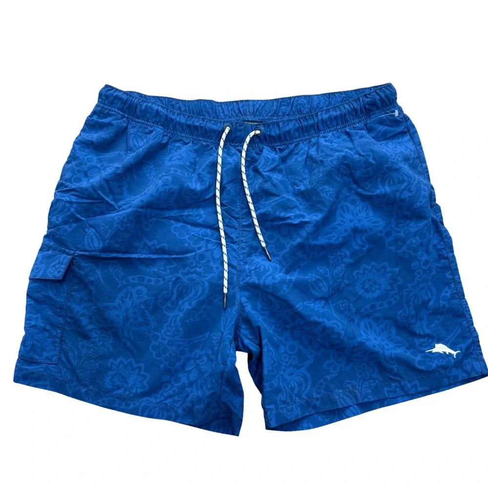 Tommy Bahama Floral Paisley Swim Trunks Mens XL Blue Beach Tropical Resortwear